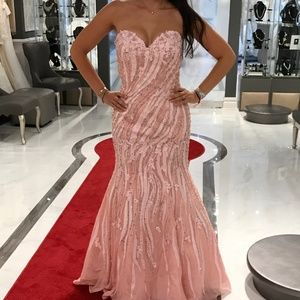 YSA MAKINO PINK CRYSTAL EVENING GOWN DRESS $4500